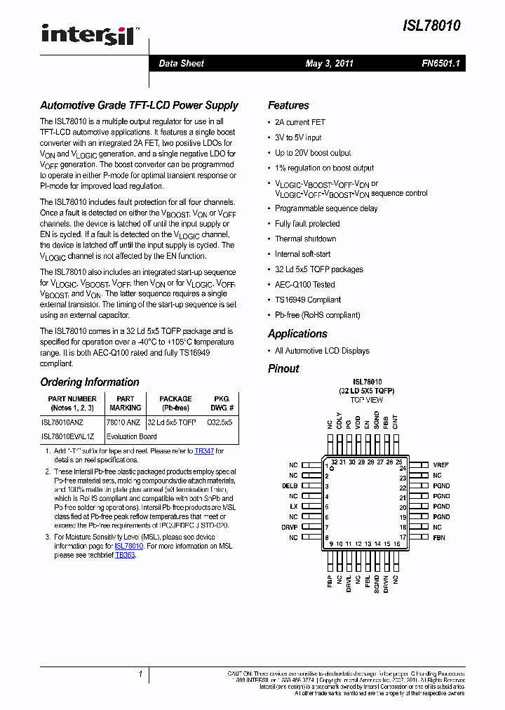 ISL78010EVAL1Z_3247416.PDF Datasheet