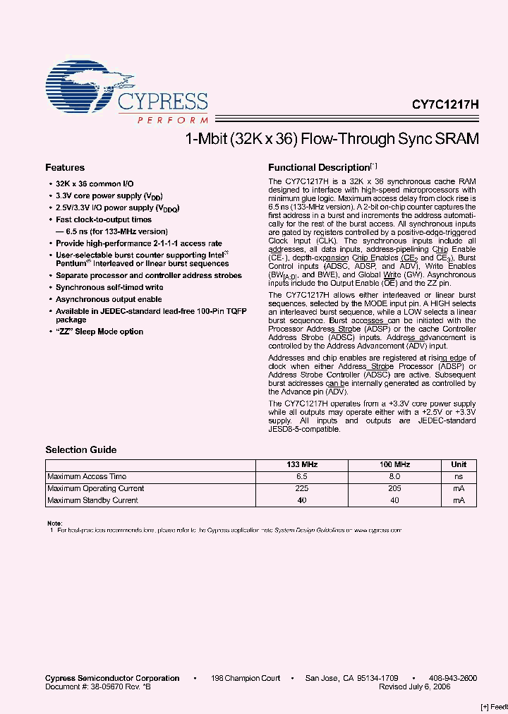 CY7C1217H-100AXC_3277327.PDF Datasheet