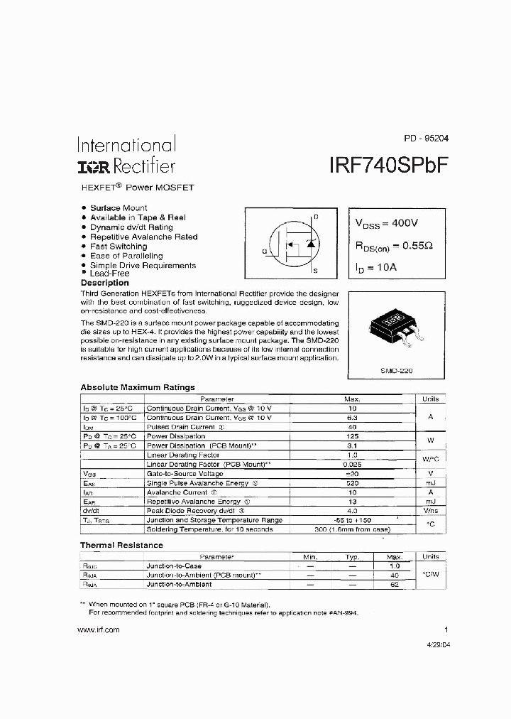 IRF740SPBF_3319943.PDF Datasheet