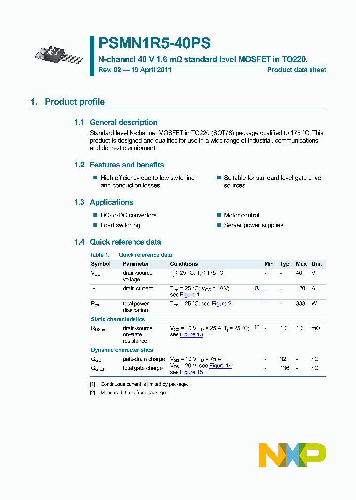 PSMN1R5-40PS_3399313.PDF Datasheet