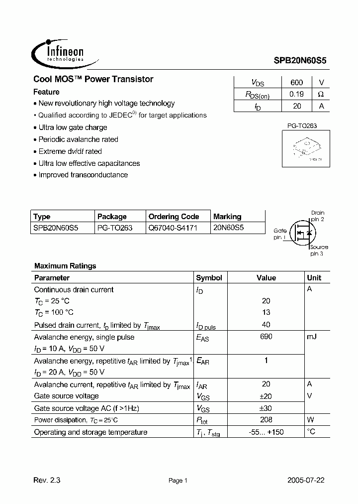 SPB20N60S505_3494385.PDF Datasheet