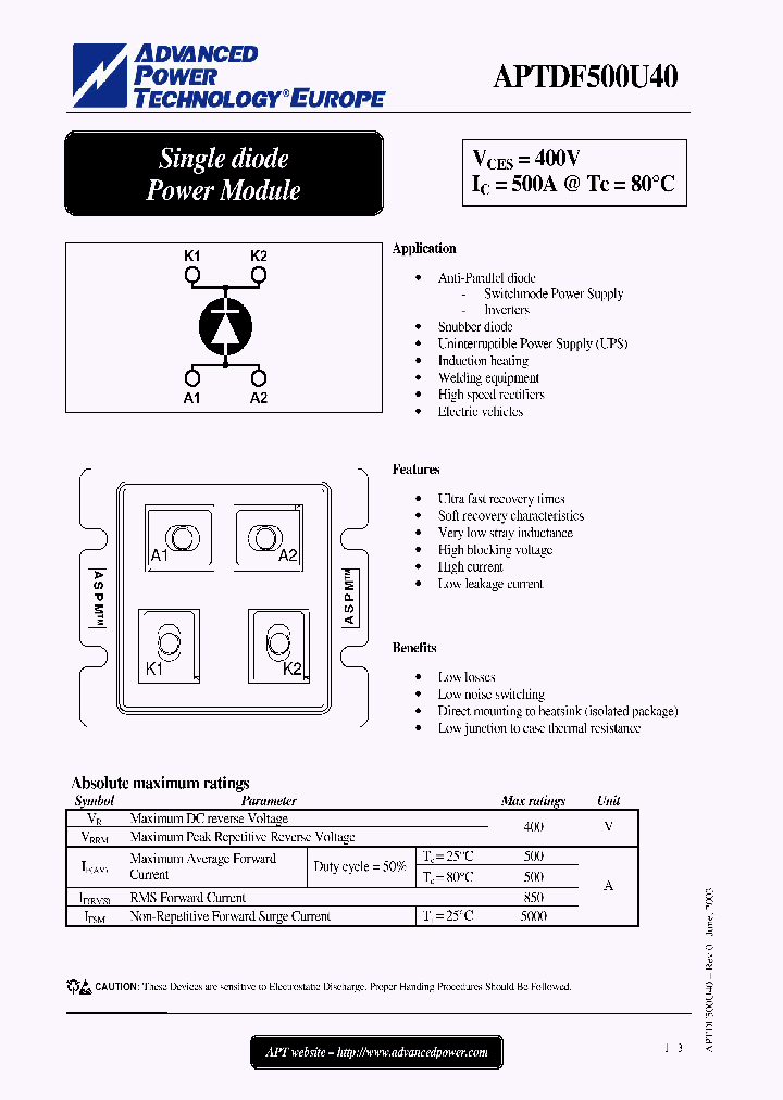 APTDF500U40_3608692.PDF Datasheet