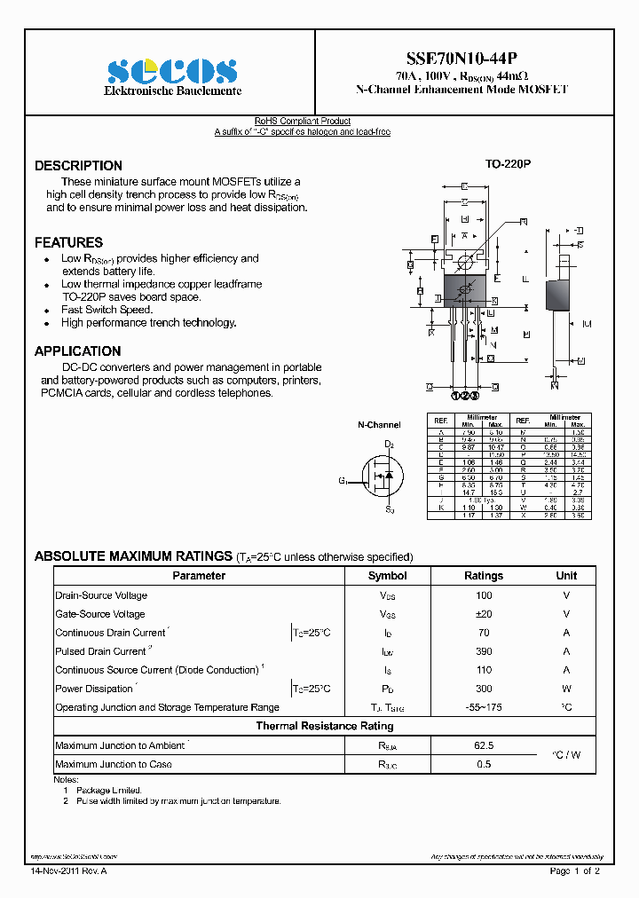 SSE70N10-44P_3673989.PDF Datasheet