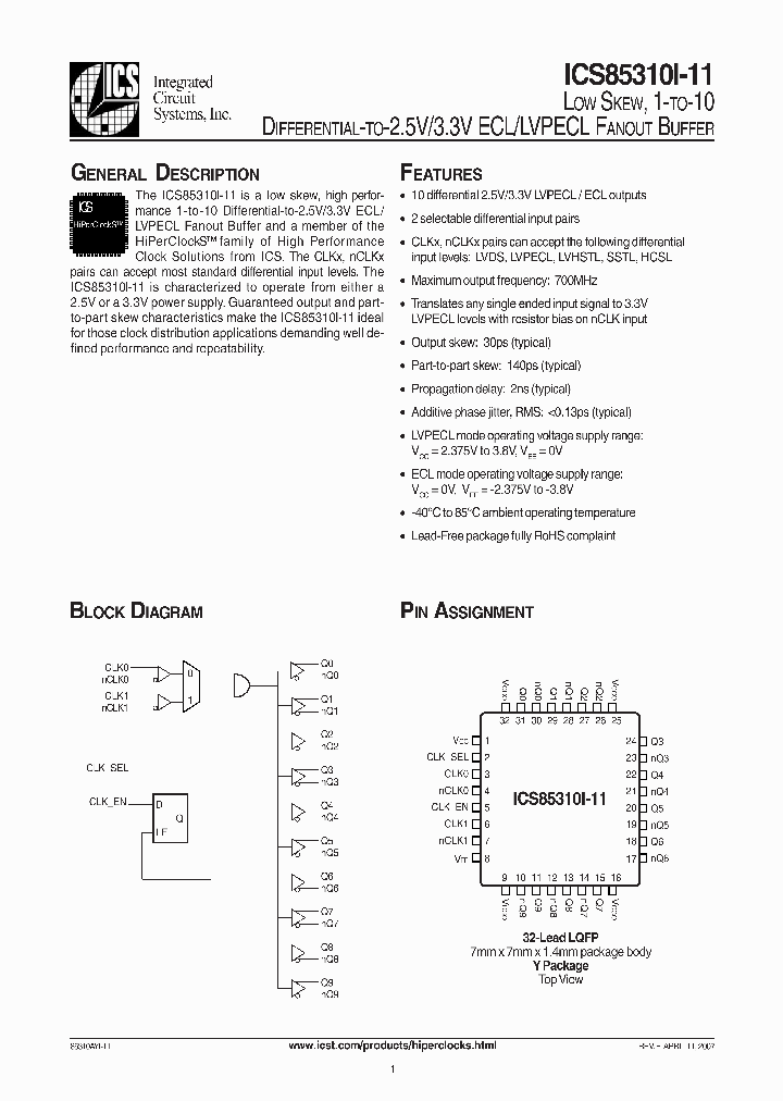 ICS85310AYI-11LFT_3752261.PDF Datasheet