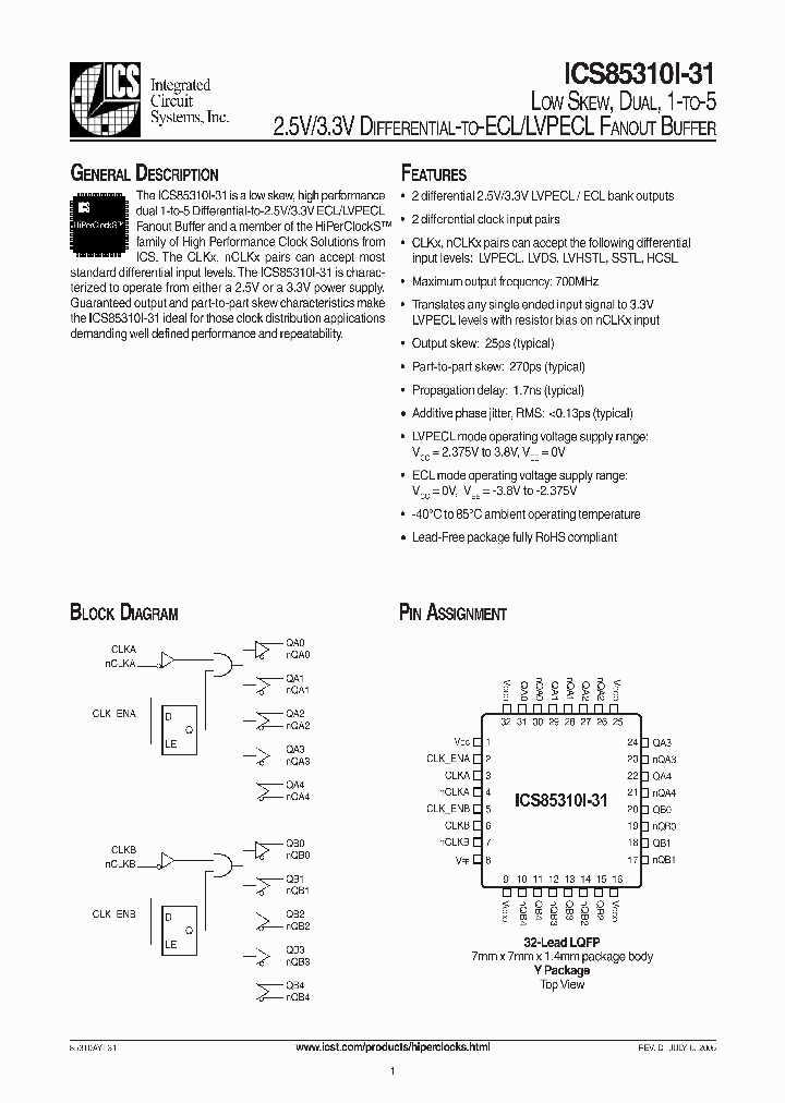 ICS85310AYI-31LFT_3754987.PDF Datasheet