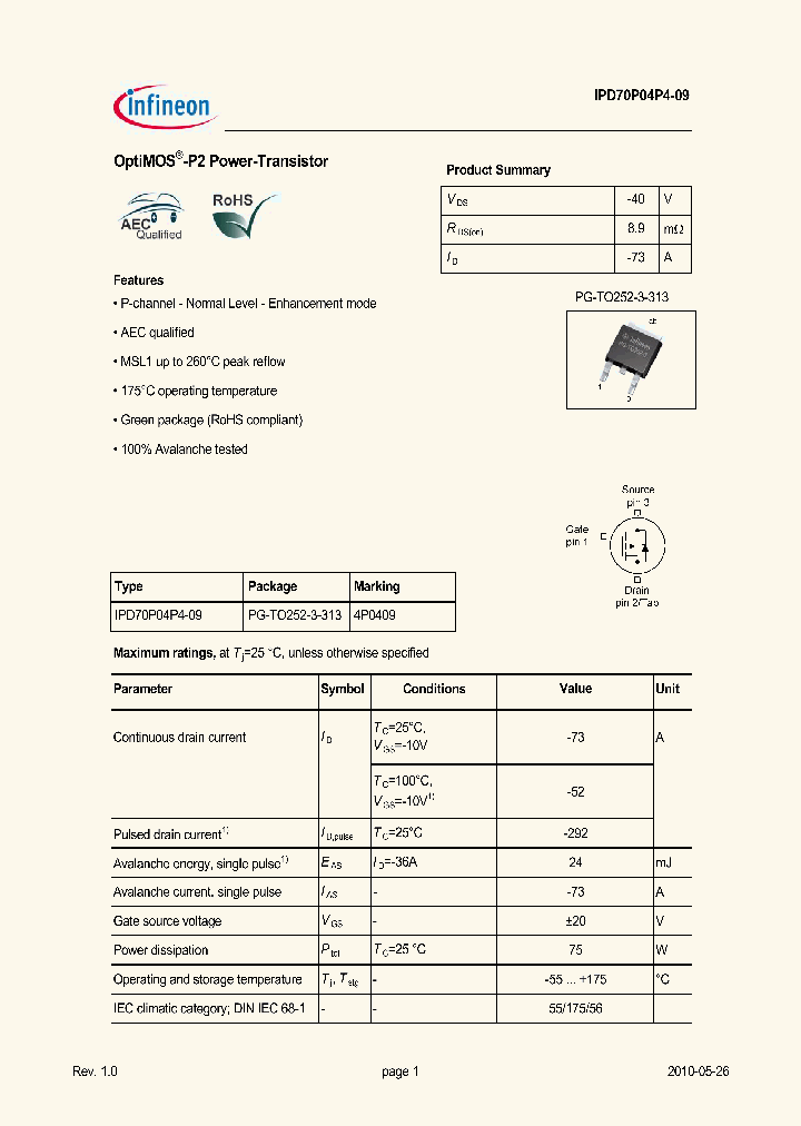 IPD70P04P4-09_3838958.PDF Datasheet