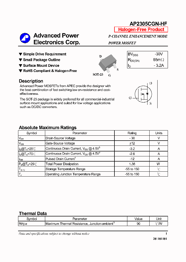 AP2305CGN-HF_3835002.PDF Datasheet