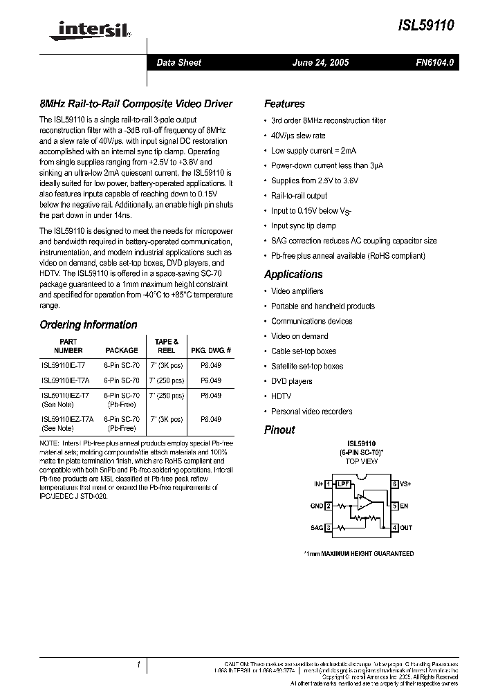 ISL59110IEZ-T7A_4009494.PDF Datasheet