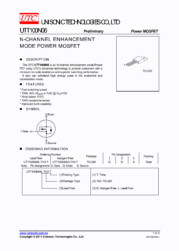 UTT100N06L-TA3-T_4225300.PDF Datasheet