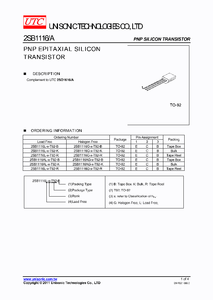 2SB1116L-X-T92-R_4225746.PDF Datasheet