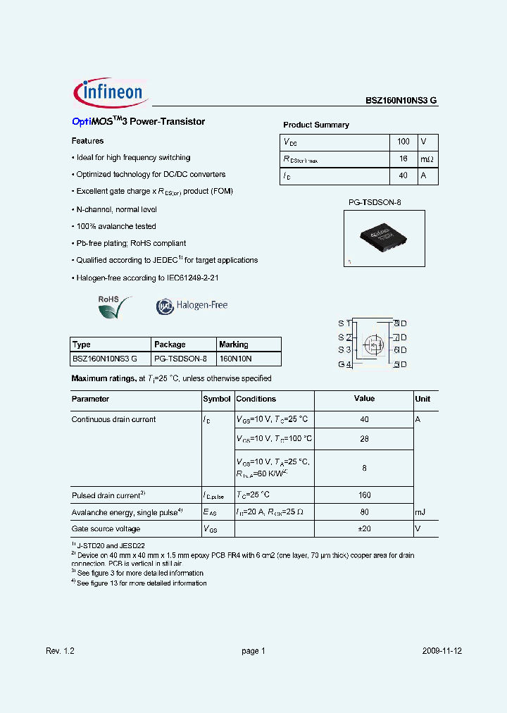 BSZ160N10N3SG_4226920.PDF Datasheet