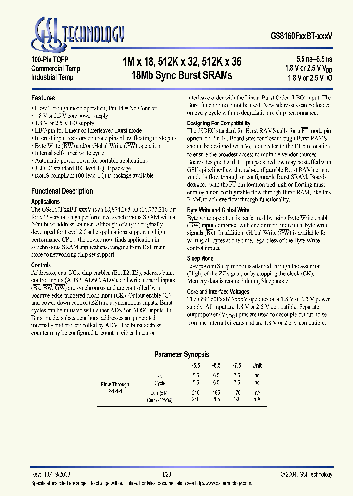 GS8160F36BGT-75IV_4211364.PDF Datasheet