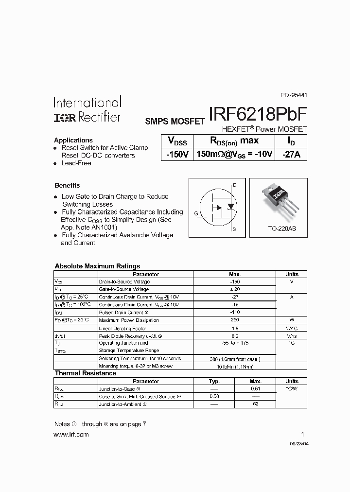 IRF6218PBF_4350433.PDF Datasheet