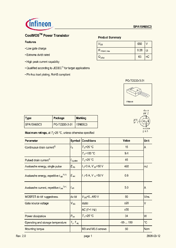 SPA15N65C3_4375272.PDF Datasheet