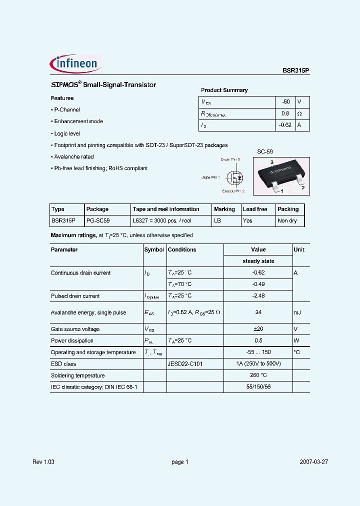 BSR315P_4391258.PDF Datasheet