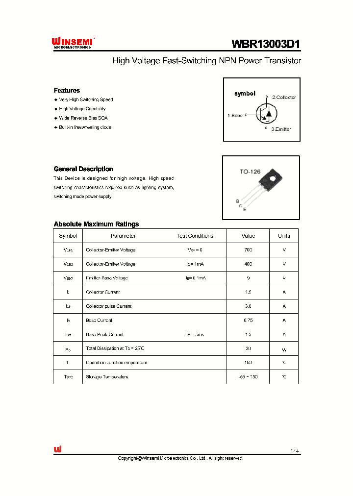 WBR13003D1_4395629.PDF Datasheet