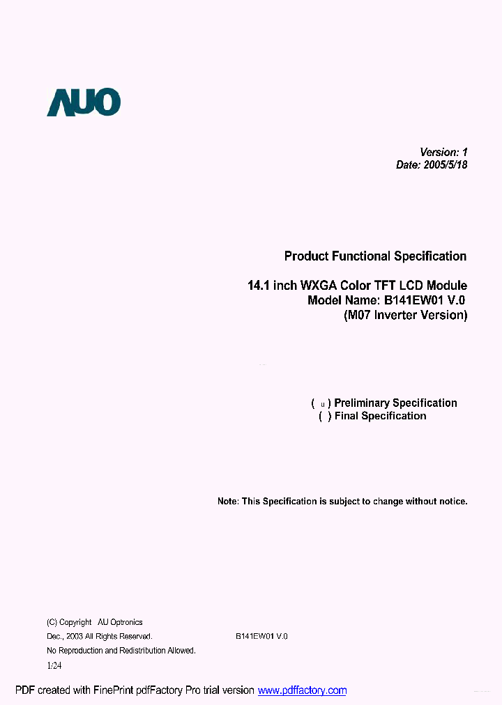 B141EW01-V0_4462296.PDF Datasheet