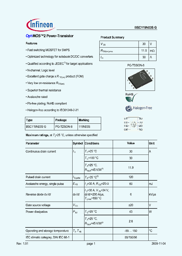 BSC119N03SG09_4503334.PDF Datasheet