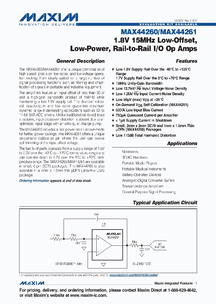 MAX44261AXT_4510408.PDF Datasheet