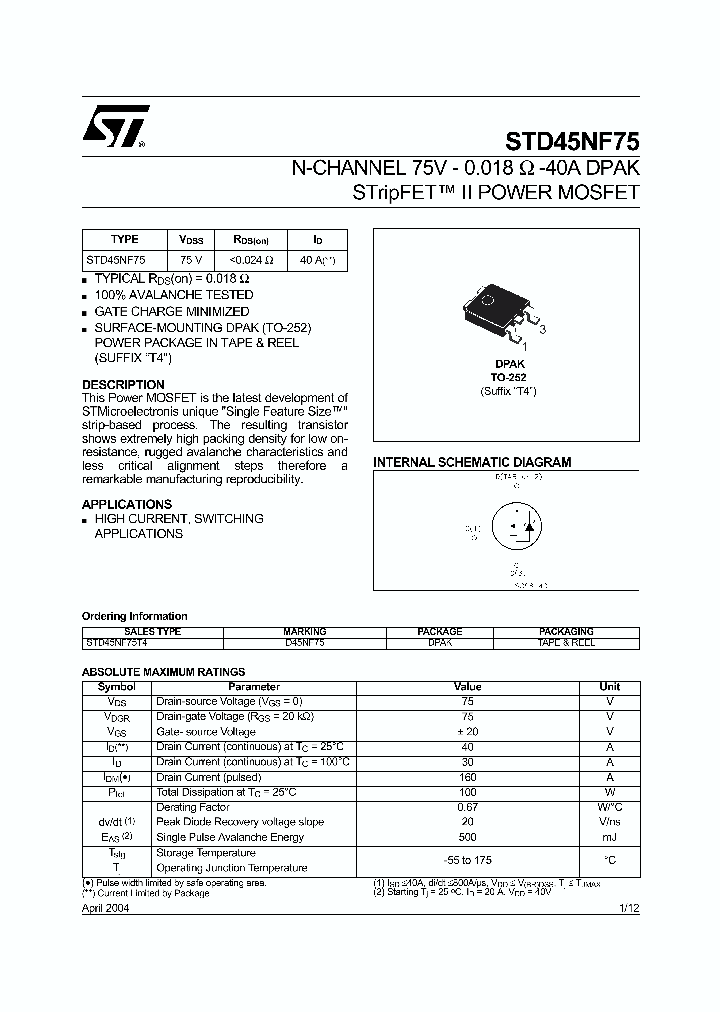STD45NF75_4606980.PDF Datasheet