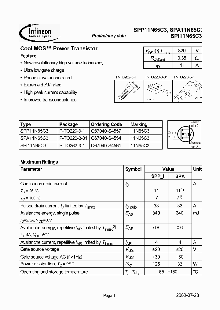 SPP11N65C3_4659129.PDF Datasheet