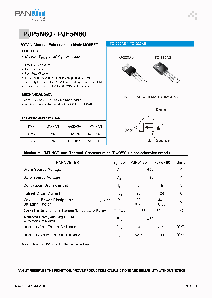 PJF5N60_4681870.PDF Datasheet