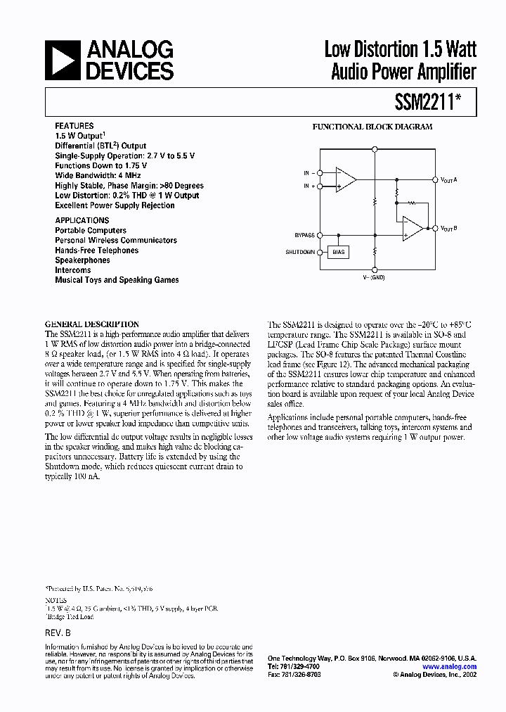 SSM2211_4844238.PDF Datasheet