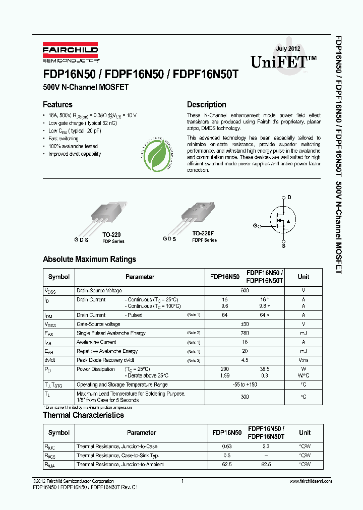 FDPF16N5012_4980173.PDF Datasheet