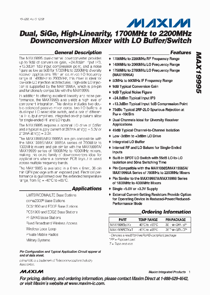 MAX19995ETXT_5033227.PDF Datasheet