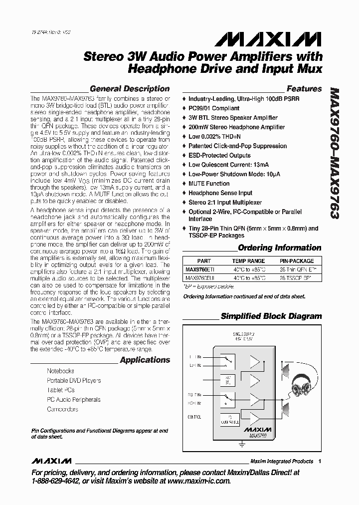 MAX9761ETIT_5098678.PDF Datasheet