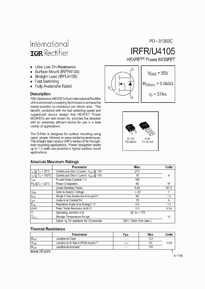 IRFR4105TRL_5138407.PDF Datasheet
