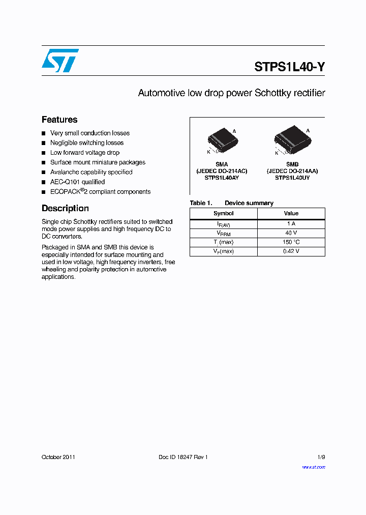 STPS1L40-Y_5178277.PDF Datasheet