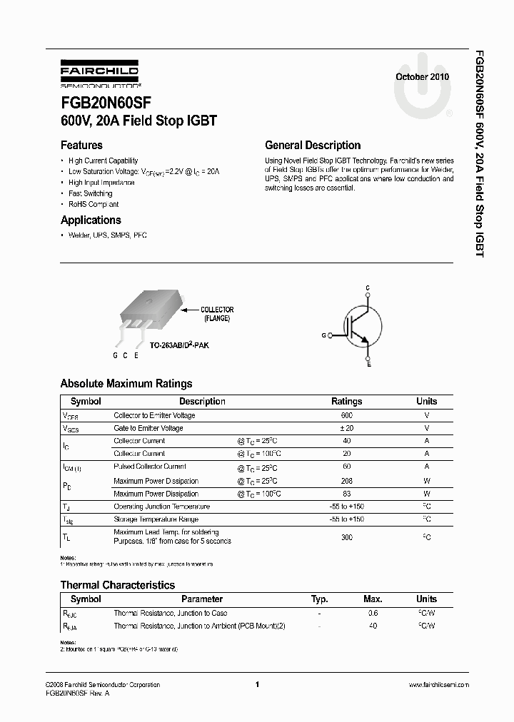 FGB20N60SF_5202259.PDF Datasheet