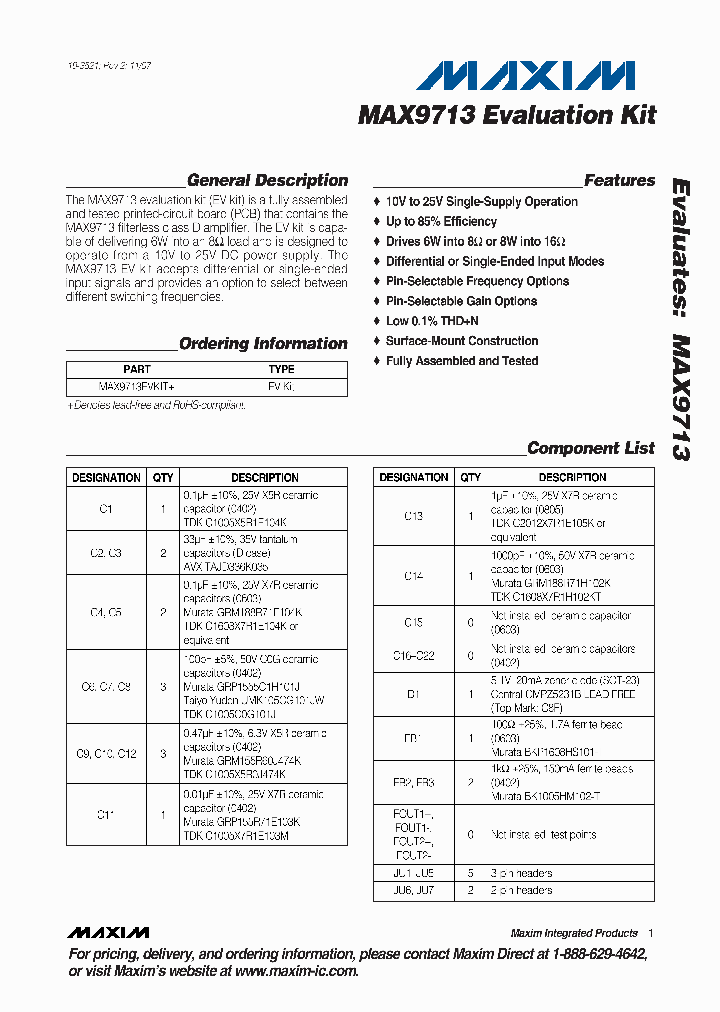 MAX9713EVKIT_5229844.PDF Datasheet