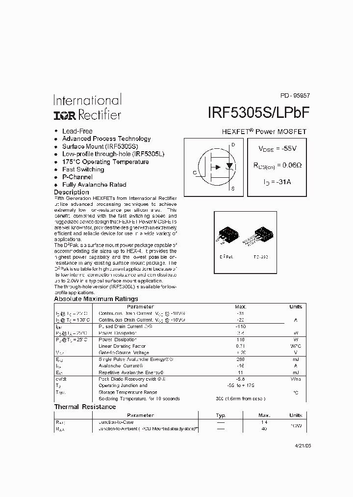 IRF5305SPBF_5238532.PDF Datasheet