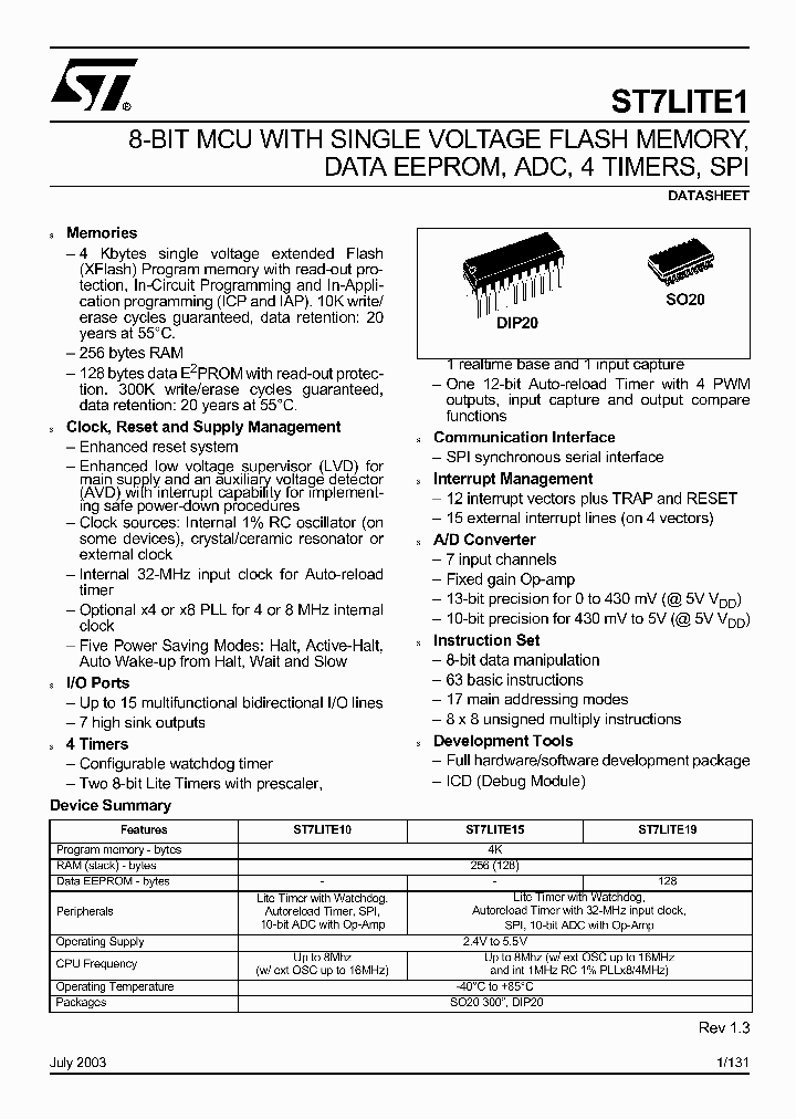 ST7LITE15F1B6_5250348.PDF Datasheet