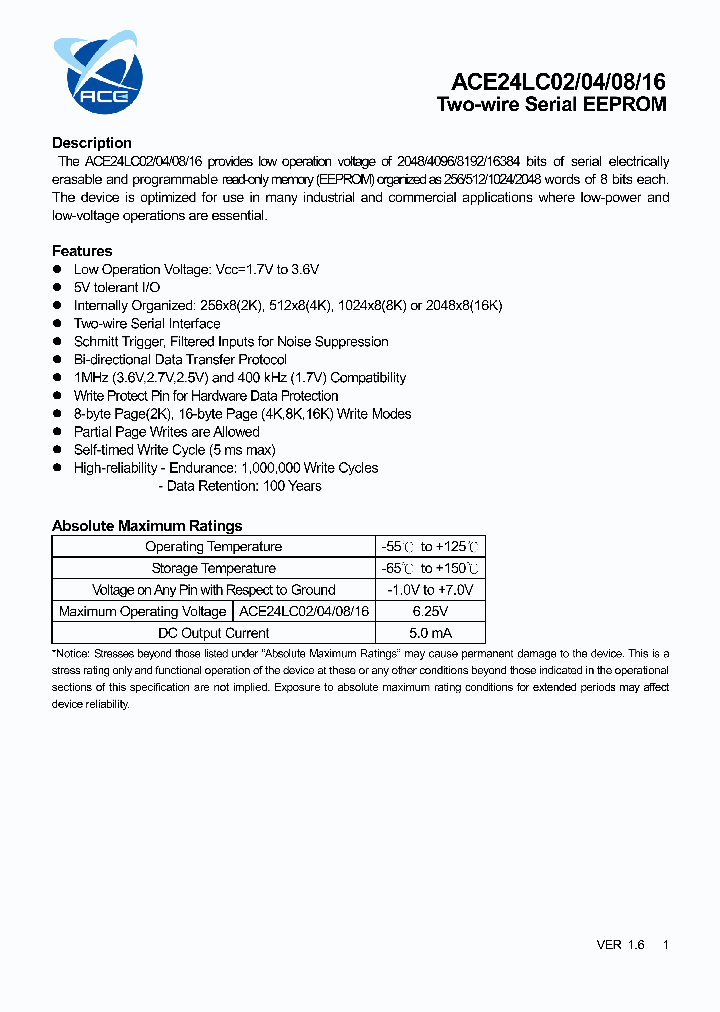 ACE24LC16BNTH_5318378.PDF Datasheet