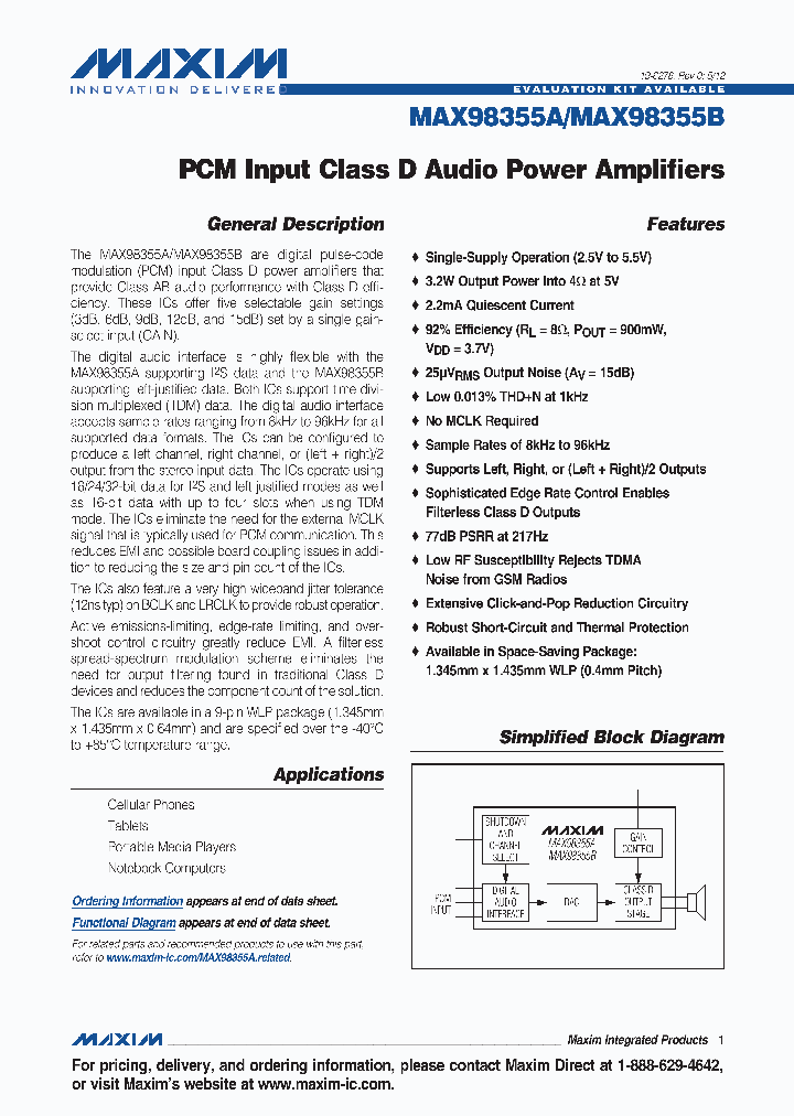 MAX98355BEWL_5327107.PDF Datasheet