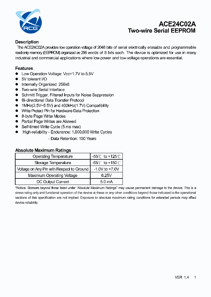 ACE24C02A11_5365210.PDF Datasheet