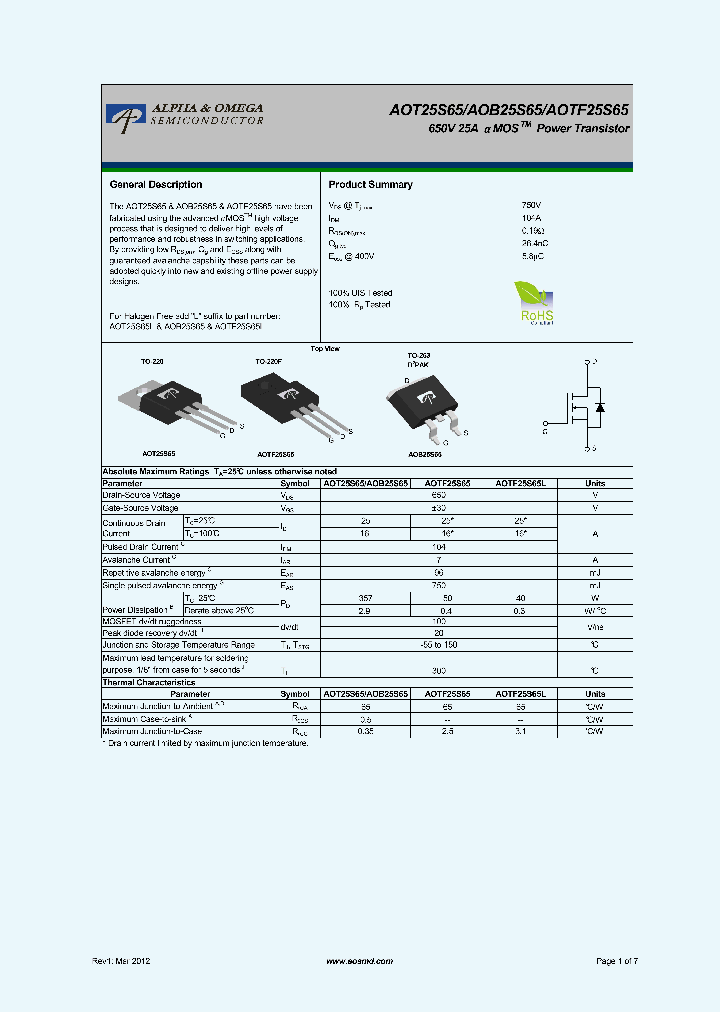 AOB25S65_5366195.PDF Datasheet