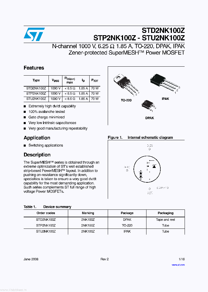 STD2NK100Z_5371592.PDF Datasheet