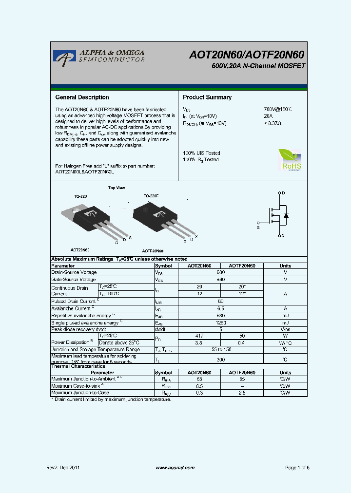 AOTF20N60_5395631.PDF Datasheet