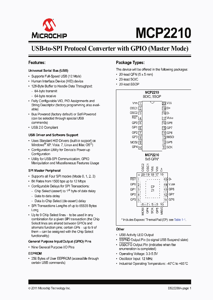 MCP2210T-I-MQ_5409093.PDF Datasheet