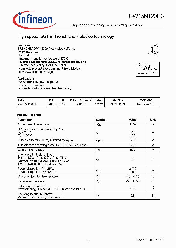 IGW15N120H3_5457196.PDF Datasheet