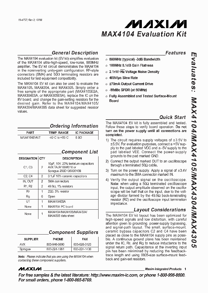 MAX4104EVKIT_5507068.PDF Datasheet