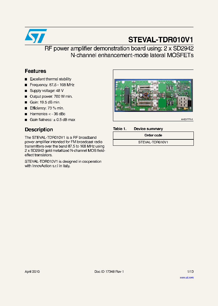 STEVAL-TDR010V1_5551840.PDF Datasheet