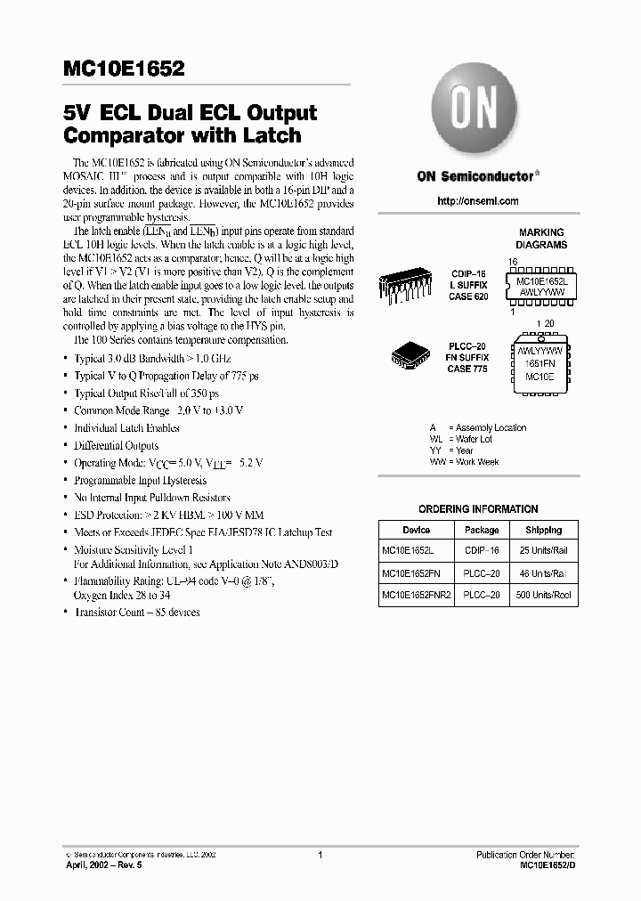 MC10E1652-D_5613079.PDF Datasheet