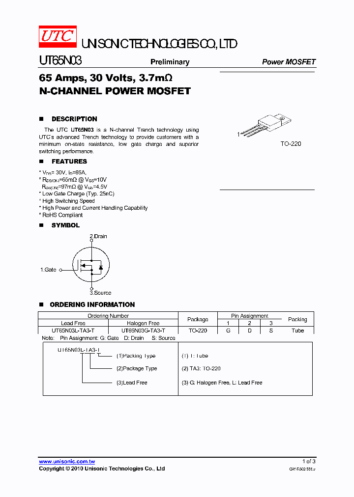 UT65N03G-TA3-T_5603558.PDF Datasheet