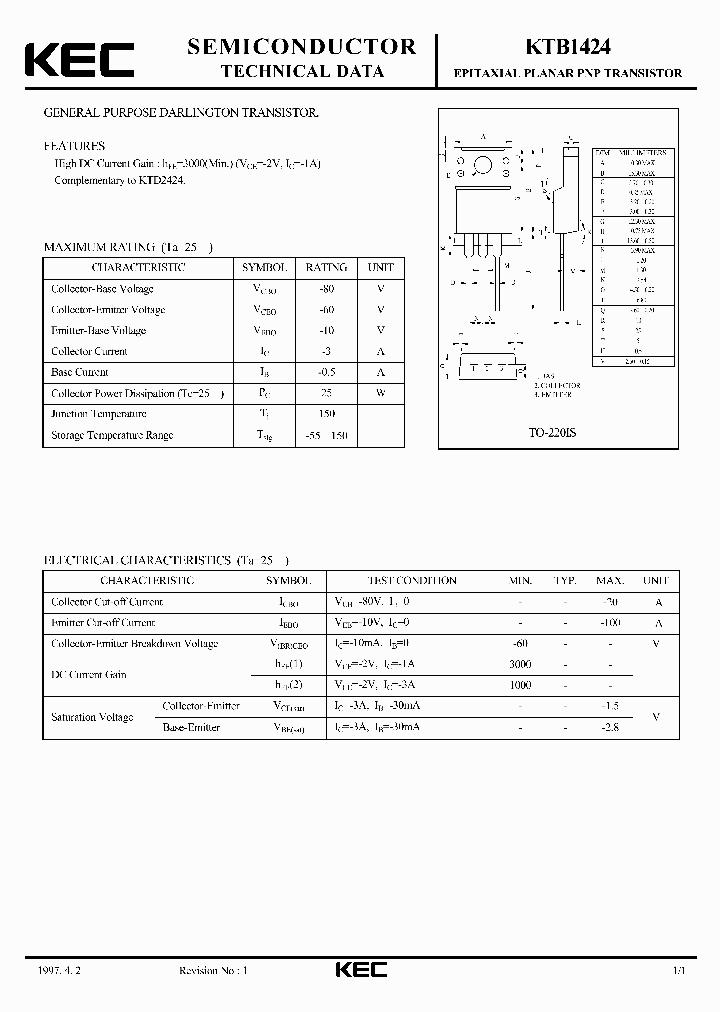 KTB1424_5609357.PDF Datasheet