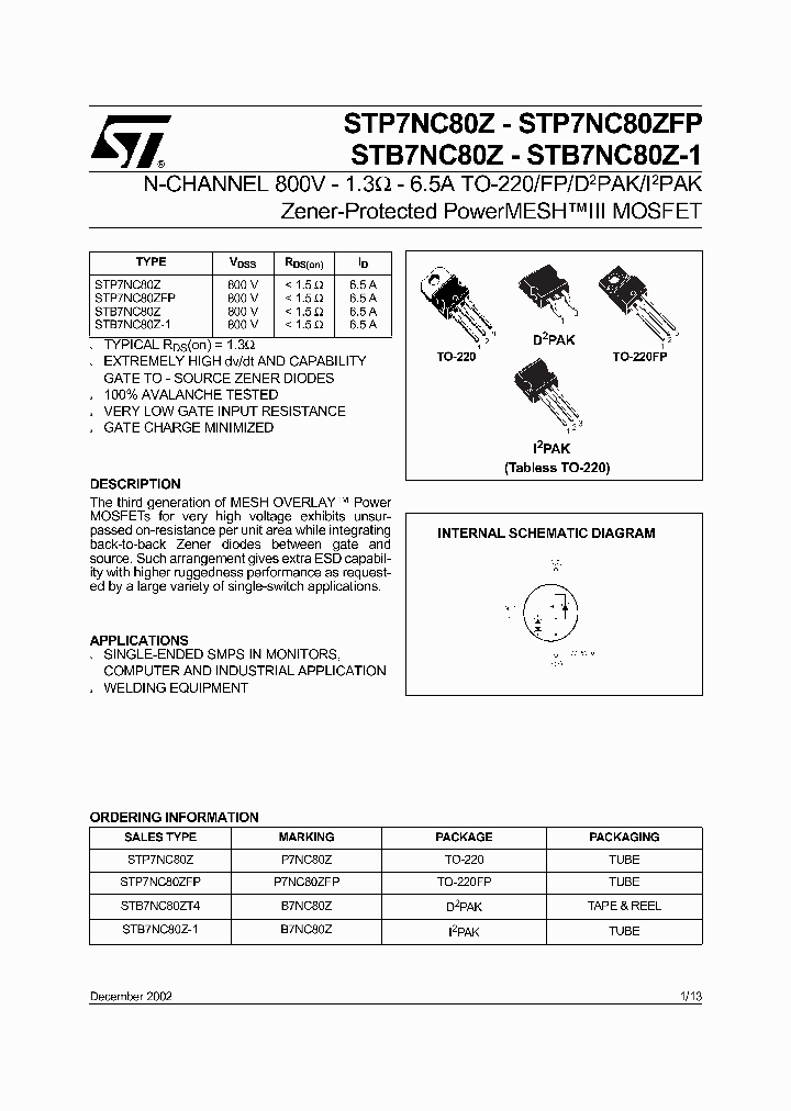 STP7NC80Z_5650712.PDF Datasheet